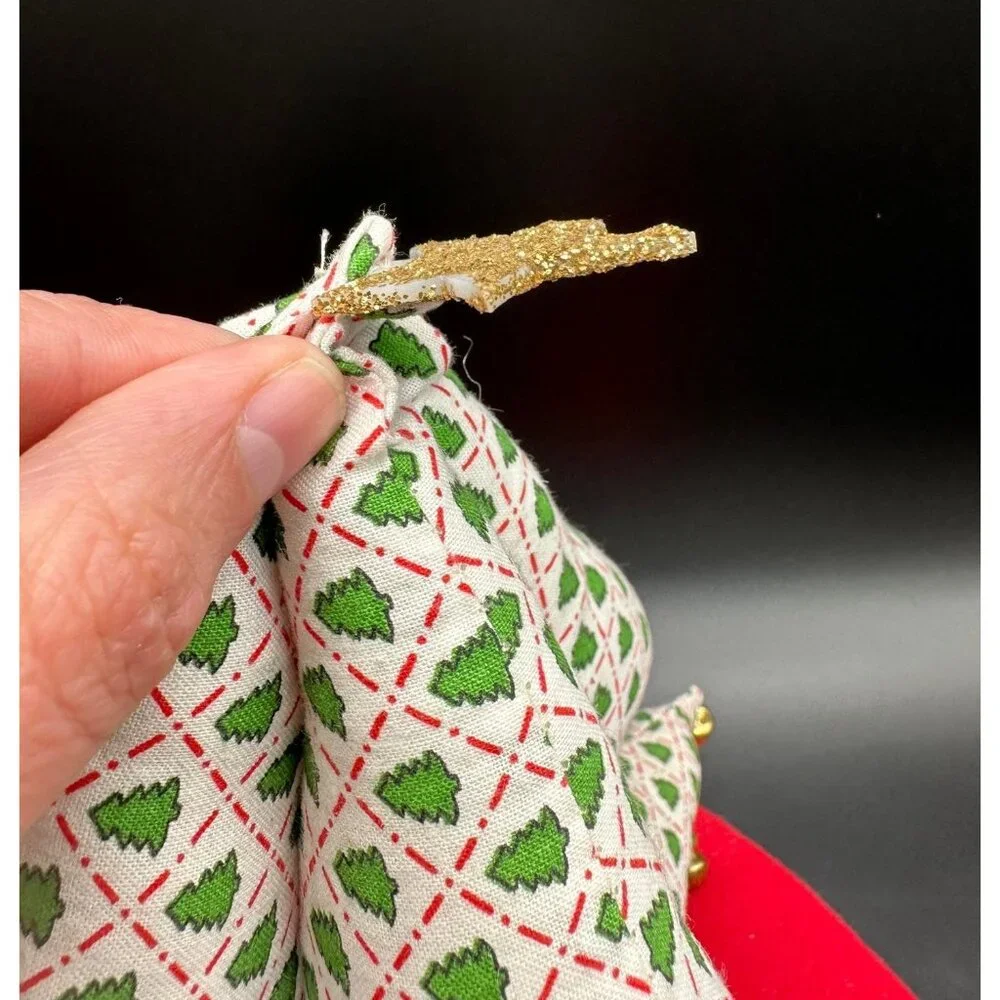 Vintage Christmas Tree Handmade Fabric Tabletop Display Retro White Green Bells - Picture 9 of 10